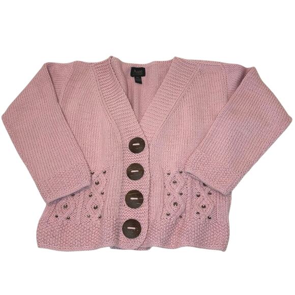 Vintage Pure Handknit Chunky Cardigan Sweater Women's M/L | Pink Long Sleeve - Picture 1 of 10